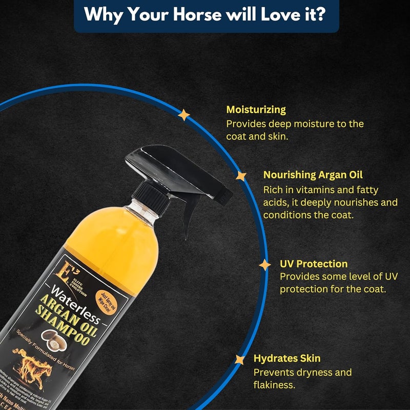 E3 Waterless Argan Oil Shampoo for Horses - Convinient Care for Mane & Tail, Effortless Application, Nourishes Hair & Skin, Versatile use, Time-Saving Solution, Amazing Smell 32 oz - Image 4